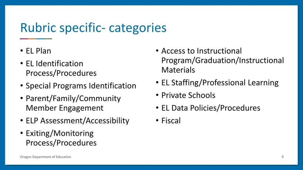 rubric specific categories