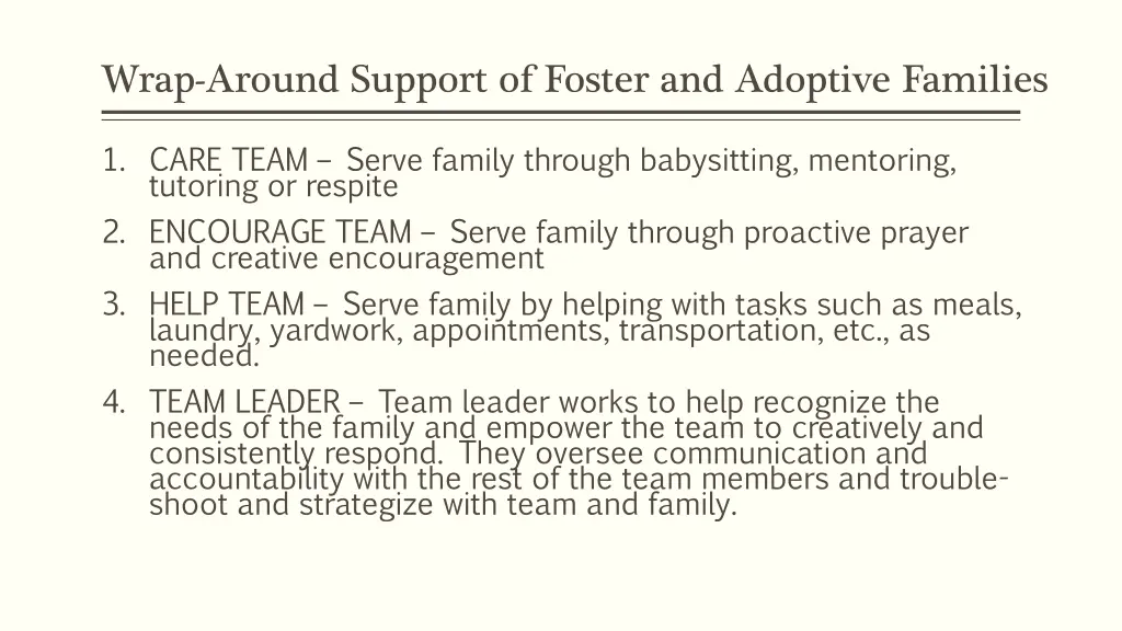 wrap around support of foster and adoptive