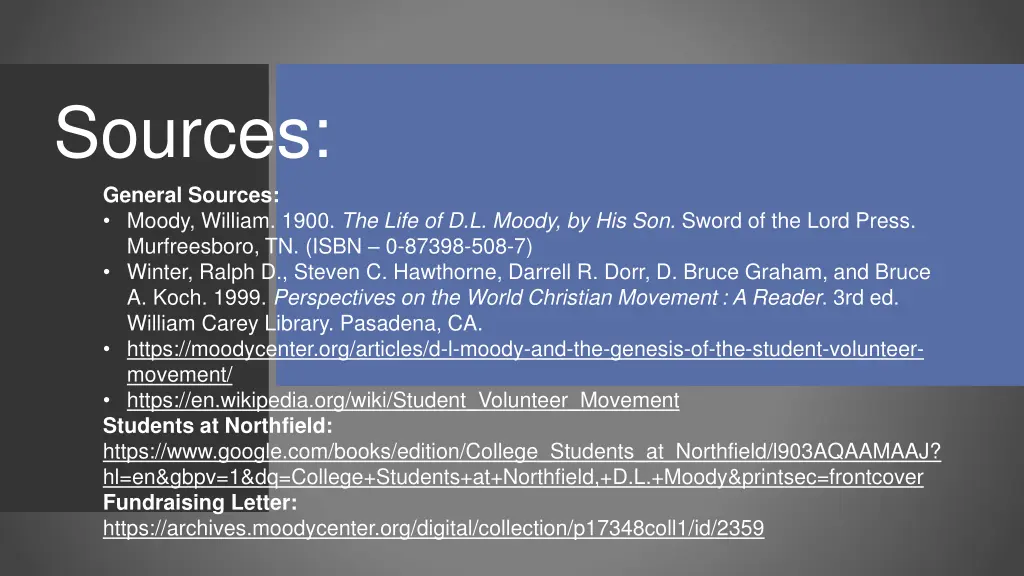 sources general sources moody william 1900