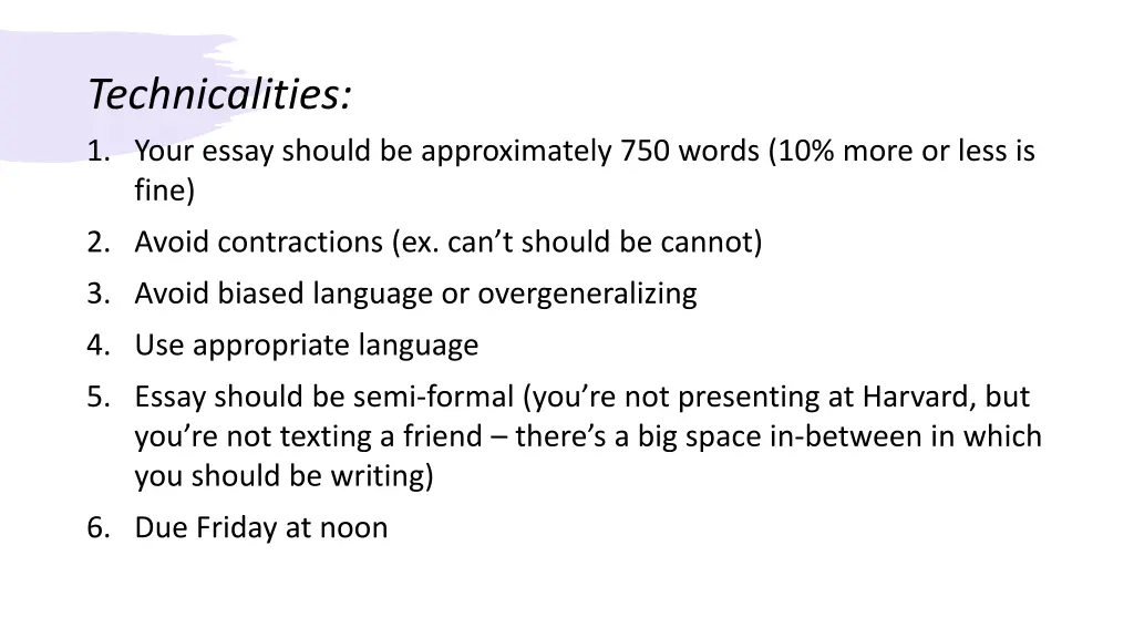technicalities 1 your essay should