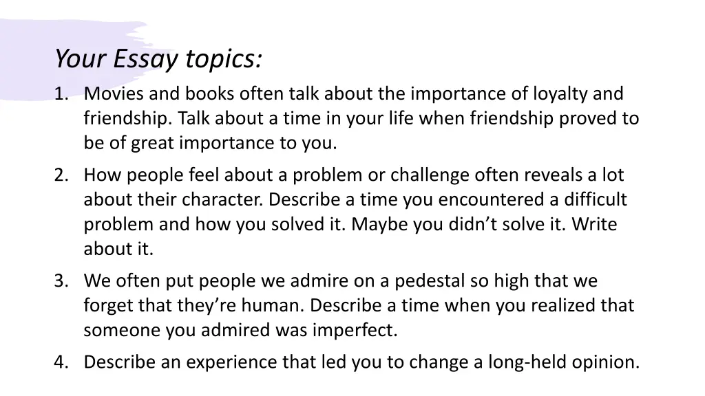 your essay topics 1 movies and books often talk