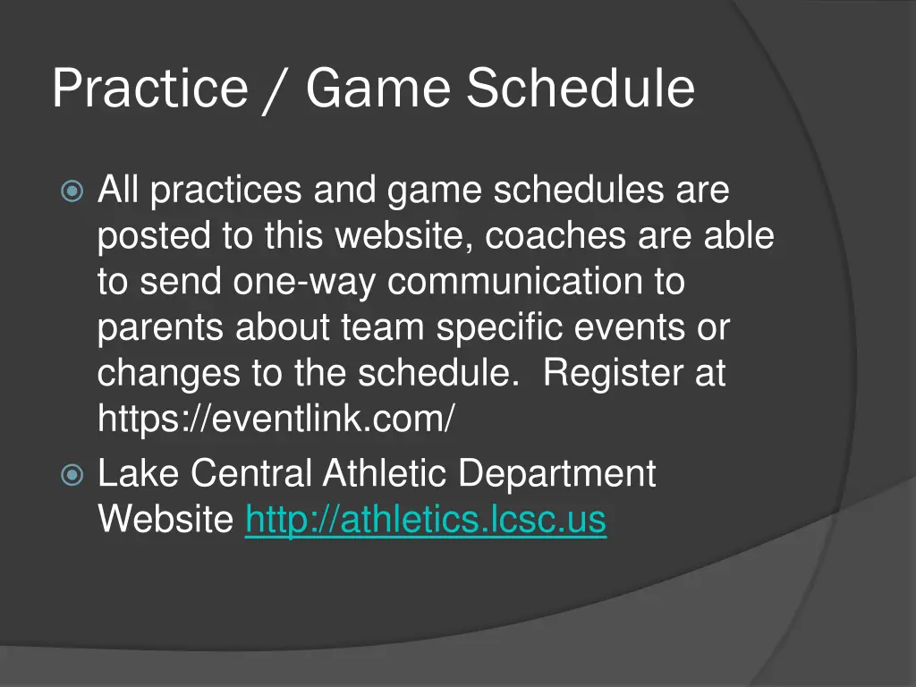 practice game schedule