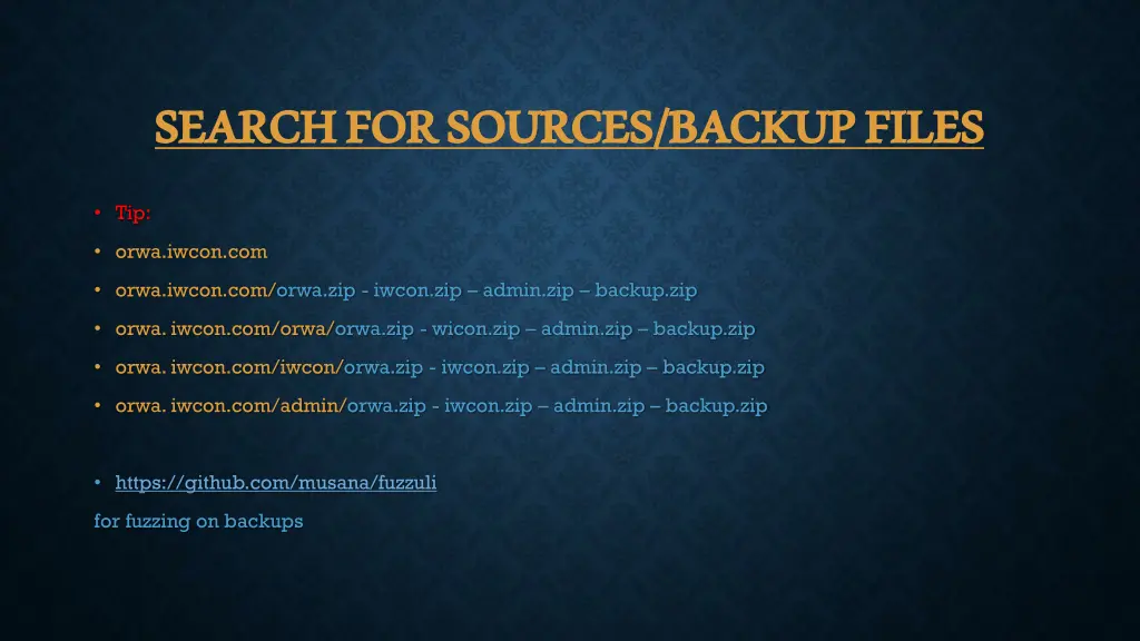 search for sources backup files