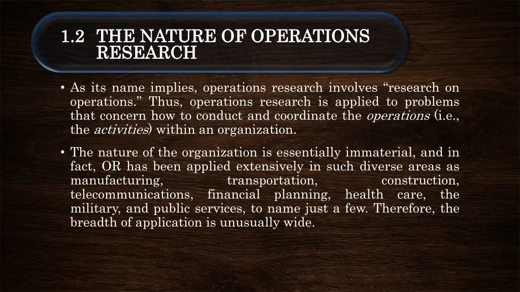 1 2 1 2 the the nature of operations nature