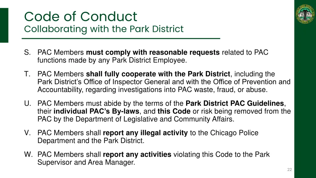 code of conduct collaborating with the park