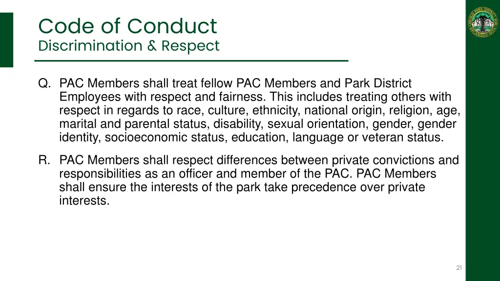 code of conduct discrimination respect