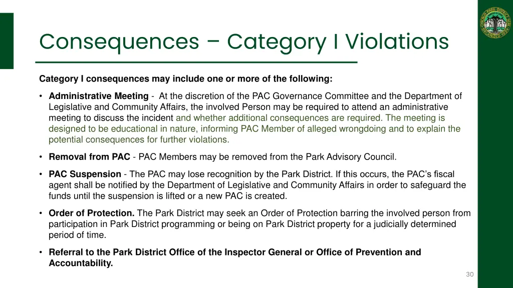 consequences category i violations