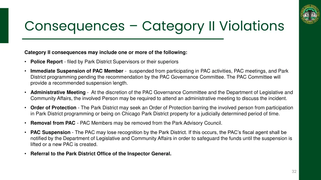 consequences category ii violations
