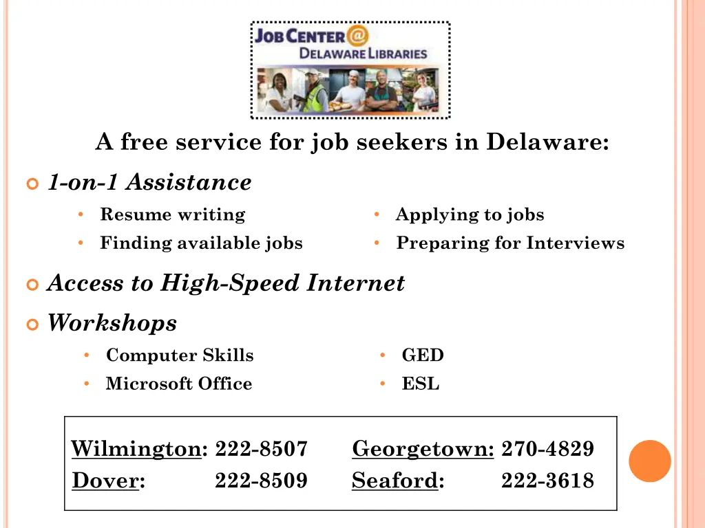 a free service for job seekers in delaware