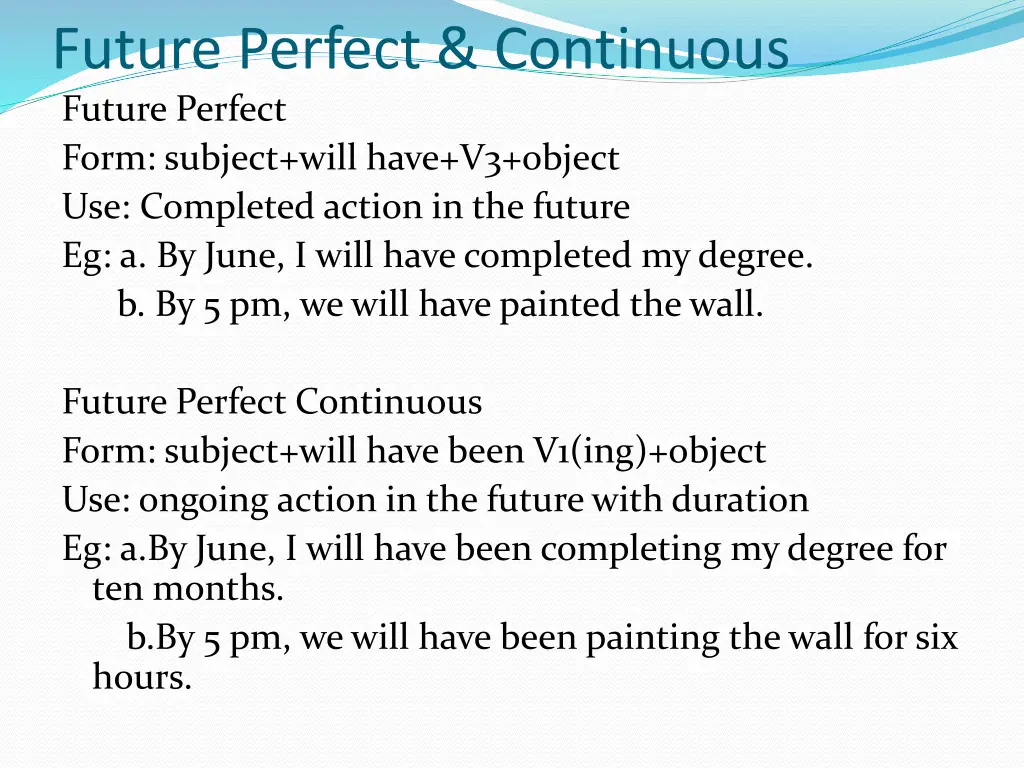 future perfect continuous future perfect form