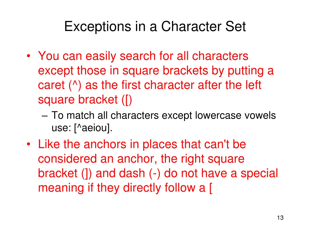 exceptions in a character set