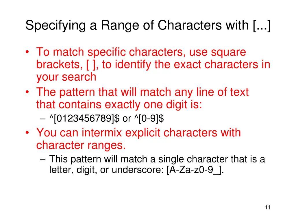 specifying a range of characters with