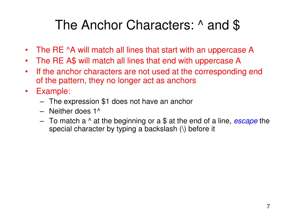 the anchor characters and 1