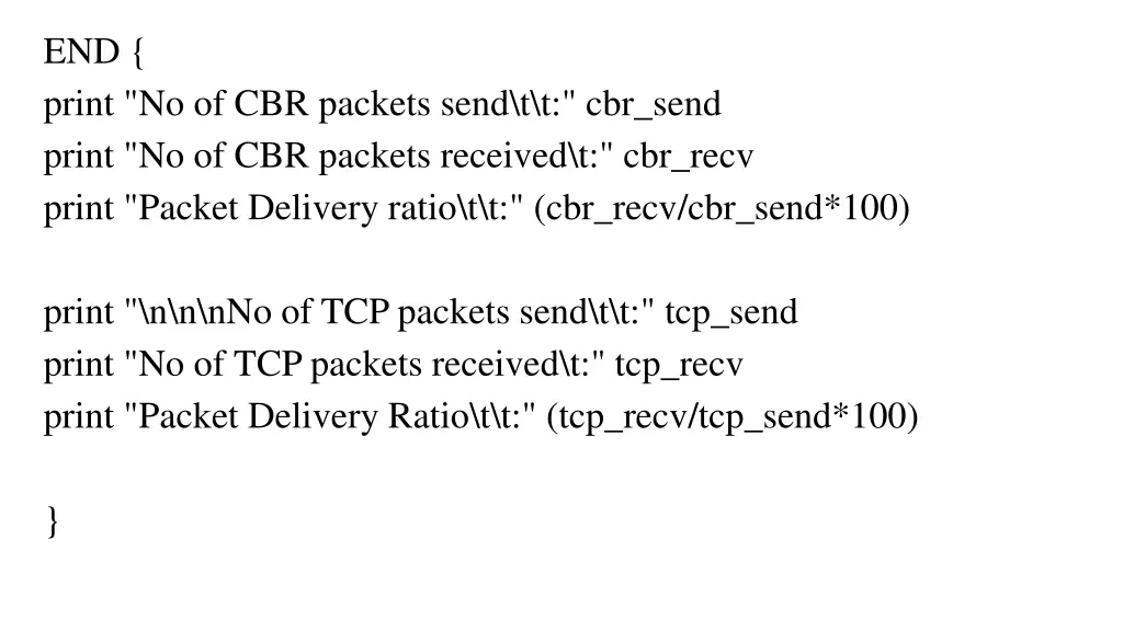 end print no of cbr packets send t t cbr send