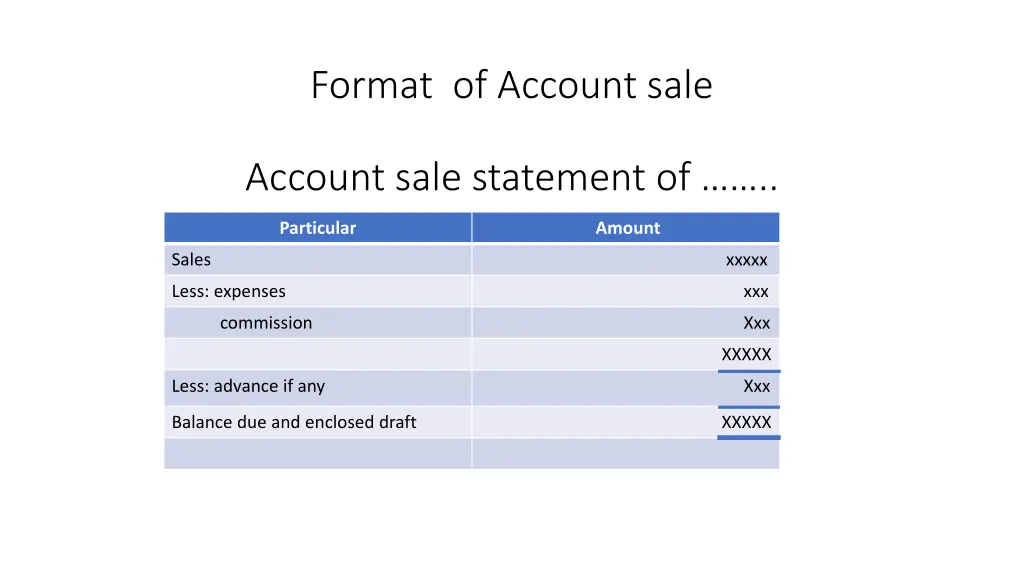 format of account sale