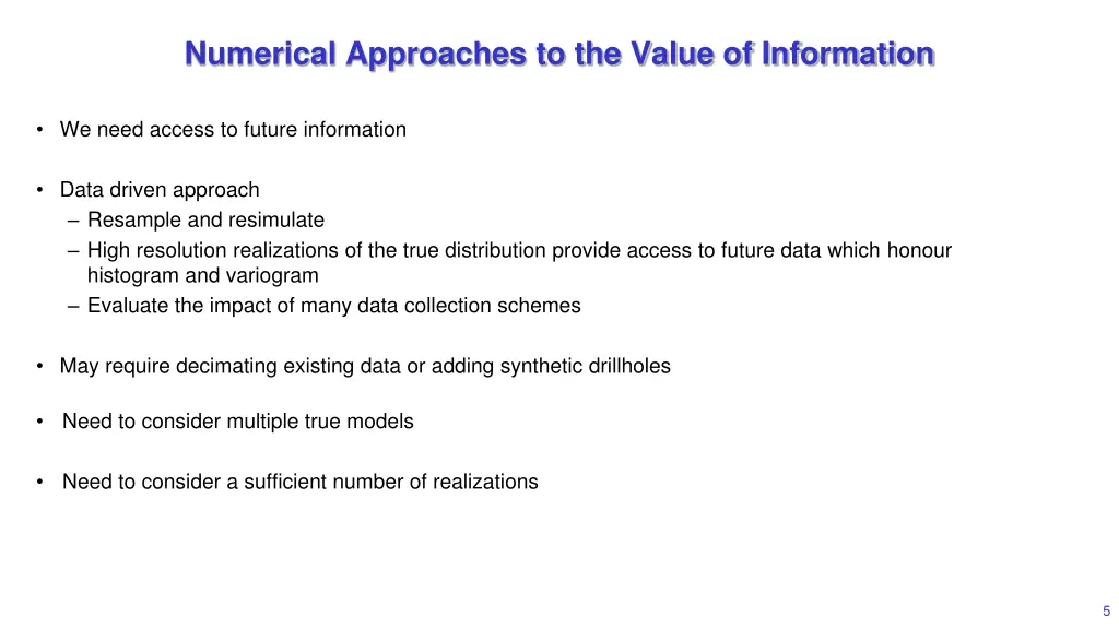 numerical approaches to the value of information