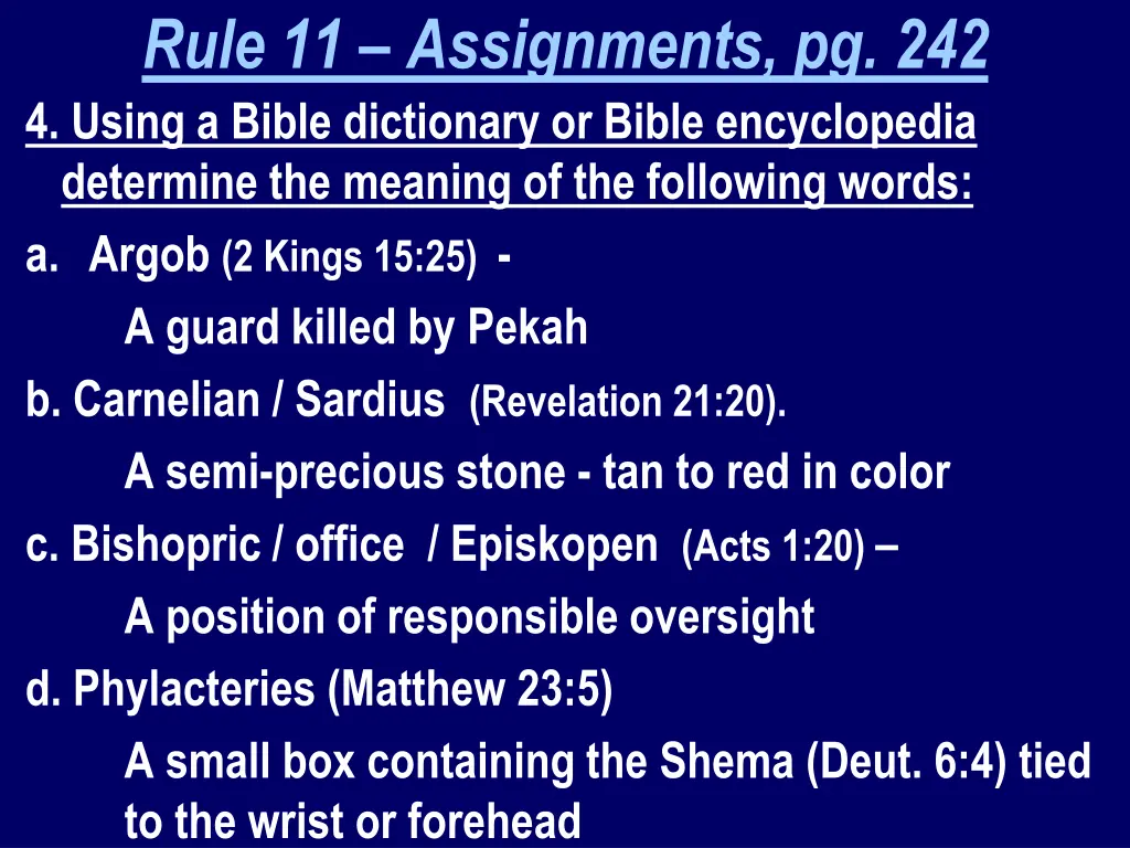 rule 11 assignments pg 242 4 using a bible