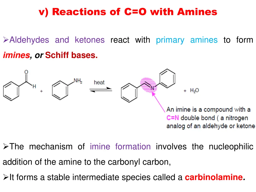 v reactions of c o with amines