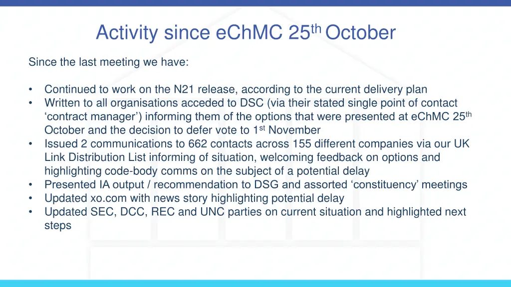 activity since echmc 25 th october