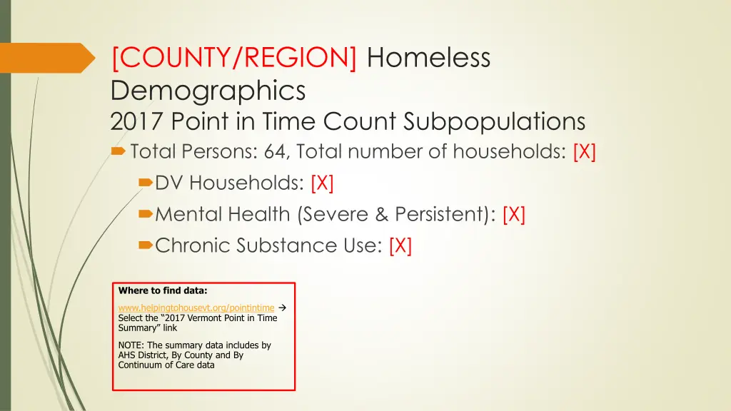 county region homeless demographics 2017 point
