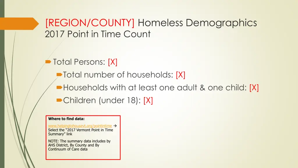 region county homeless demographics 2017 point