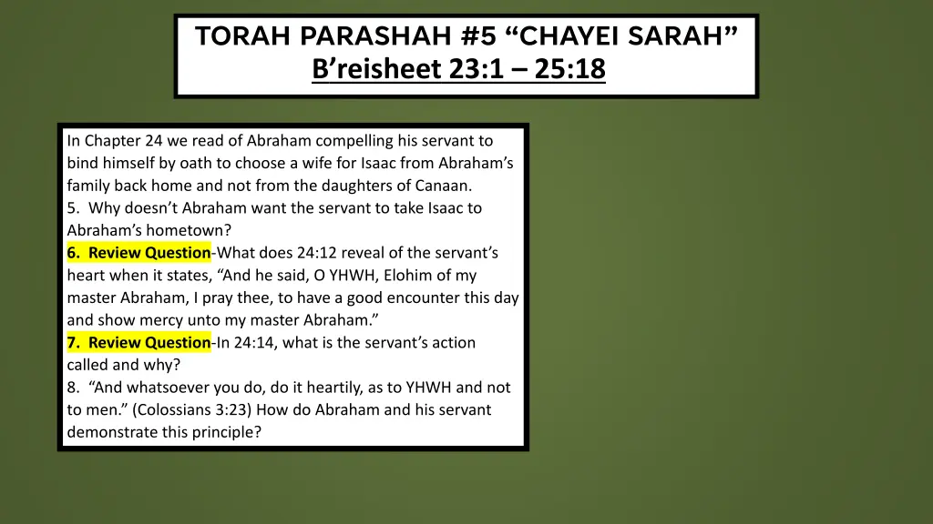 torah parashah 5 chayei sarah b reisheet 1