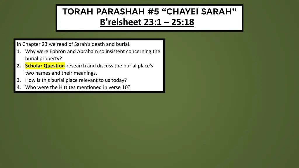 torah parashah 5 chayei sarah b reisheet
