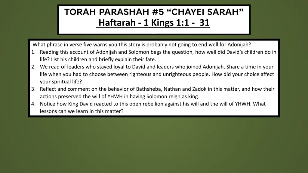 torah parashah 5 chayei sarah haftarah 1 kings