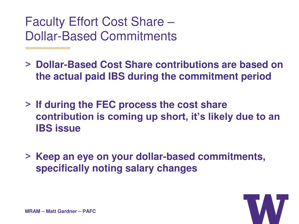 faculty effort cost share dollar based commitments 1