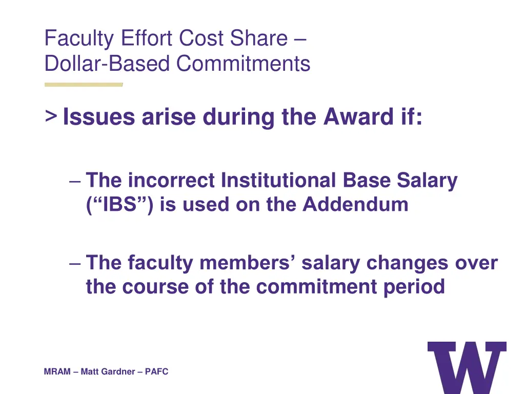 faculty effort cost share dollar based commitments