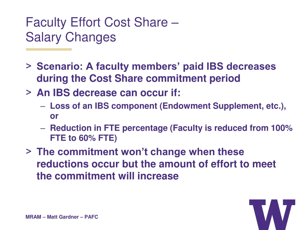 faculty effort cost share salary changes