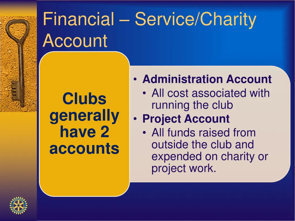 financial service charity account