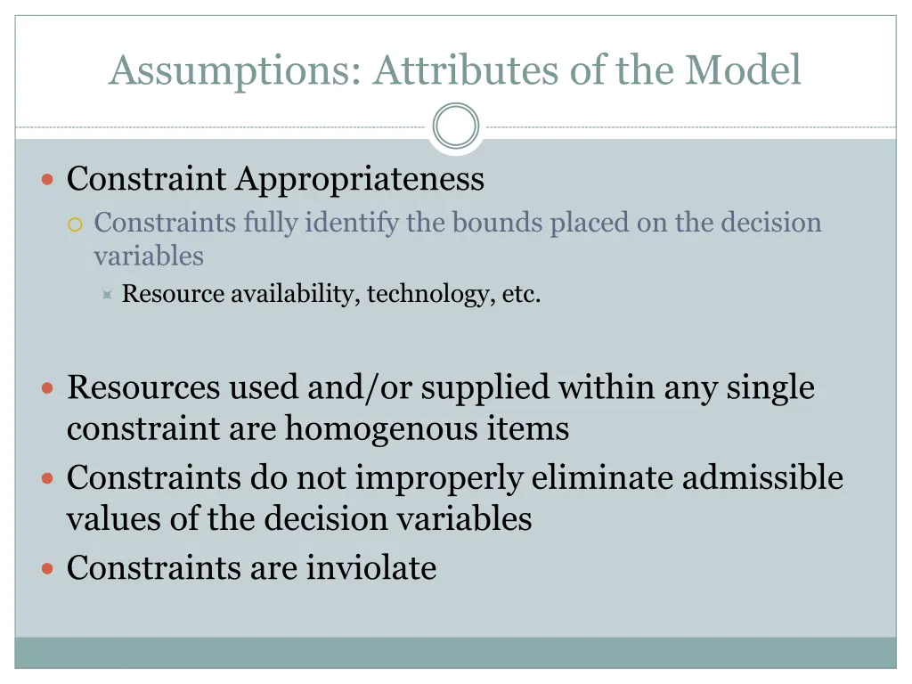 assumptions attributes of the model 1
