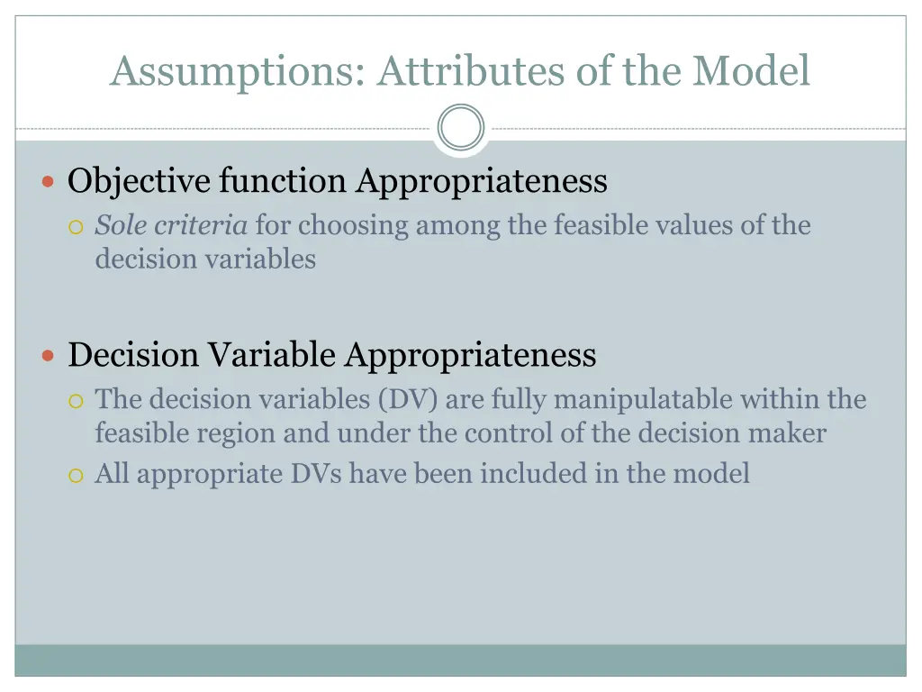 assumptions attributes of the model