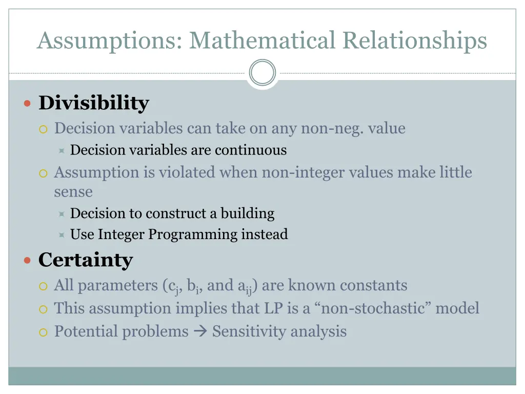 assumptions mathematical relationships 2