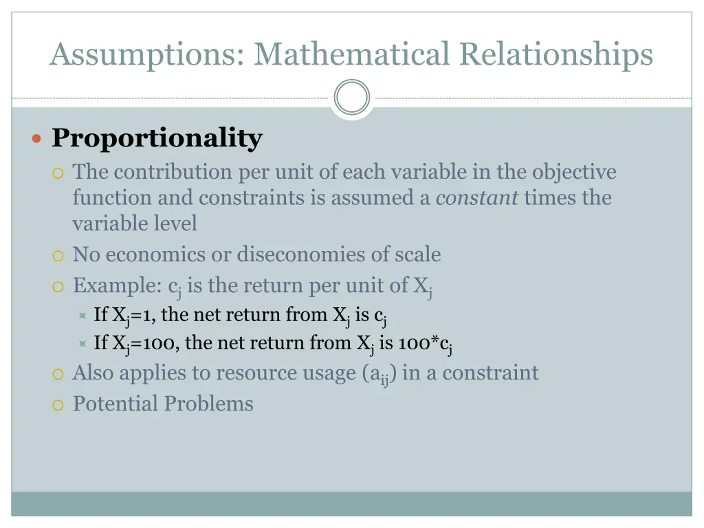 assumptions mathematical relationships