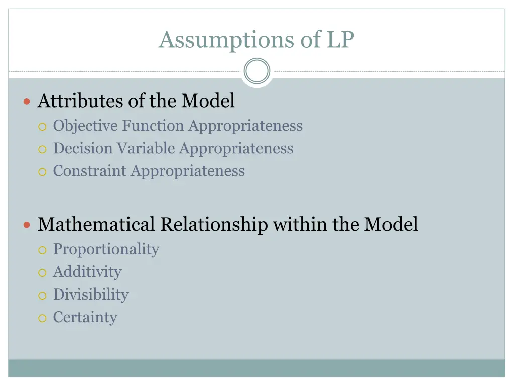 assumptions of lp