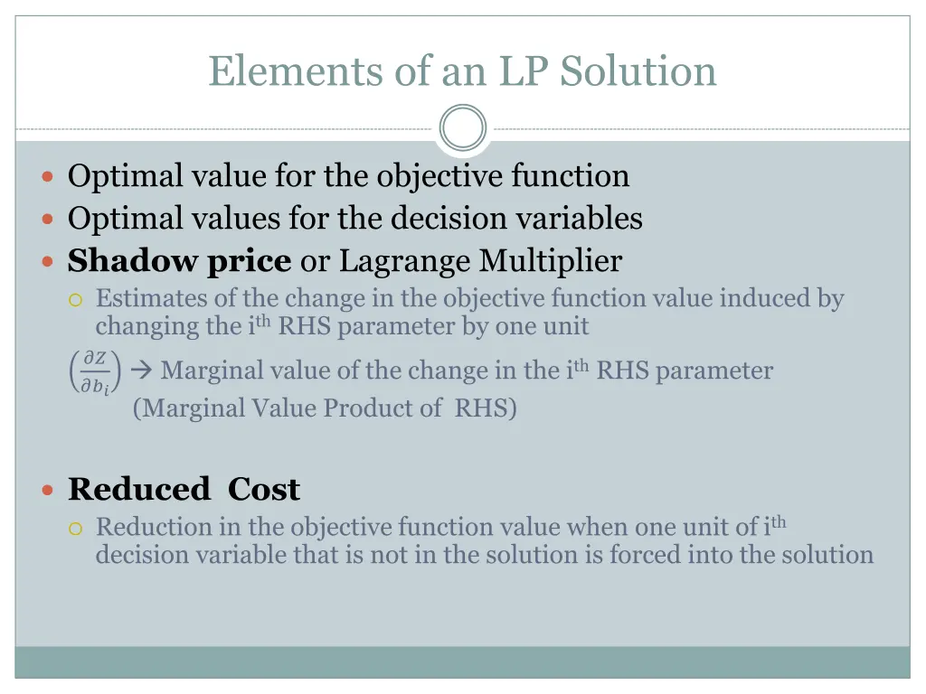elements of an lp solution