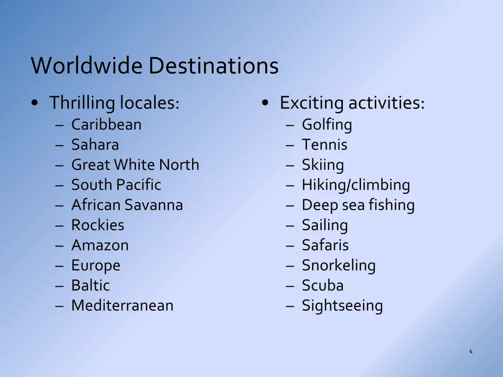 worldwide destinations