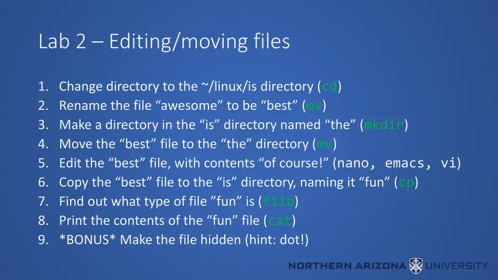 lab 2 editing moving files