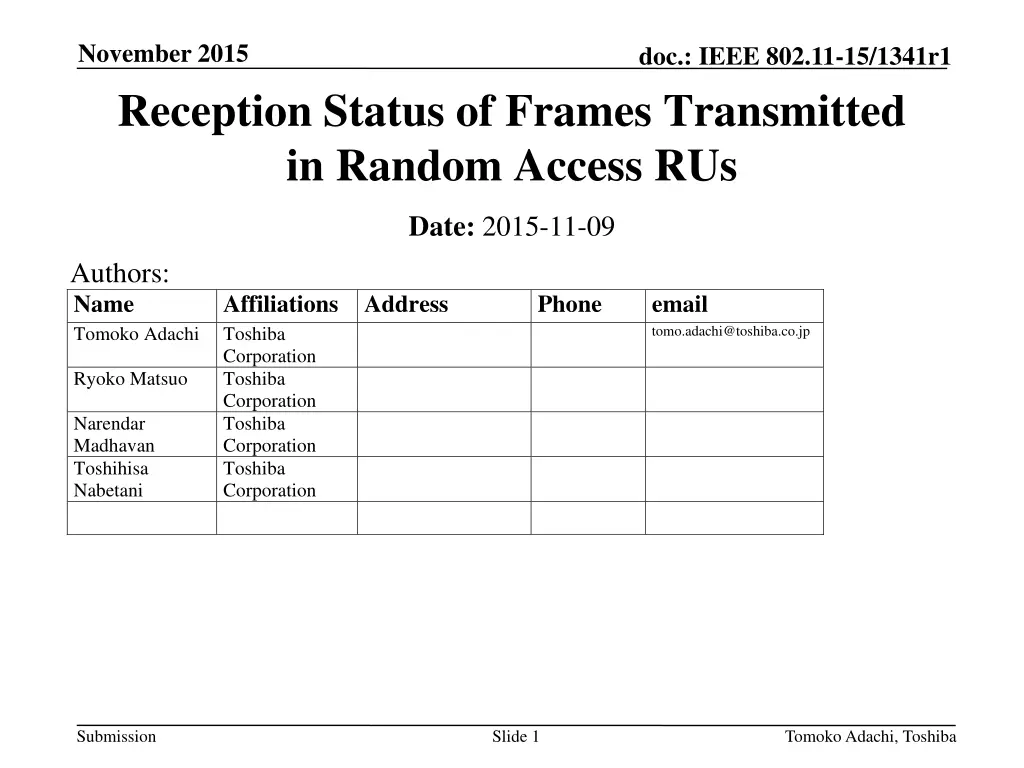 november 2015 reception status of frames