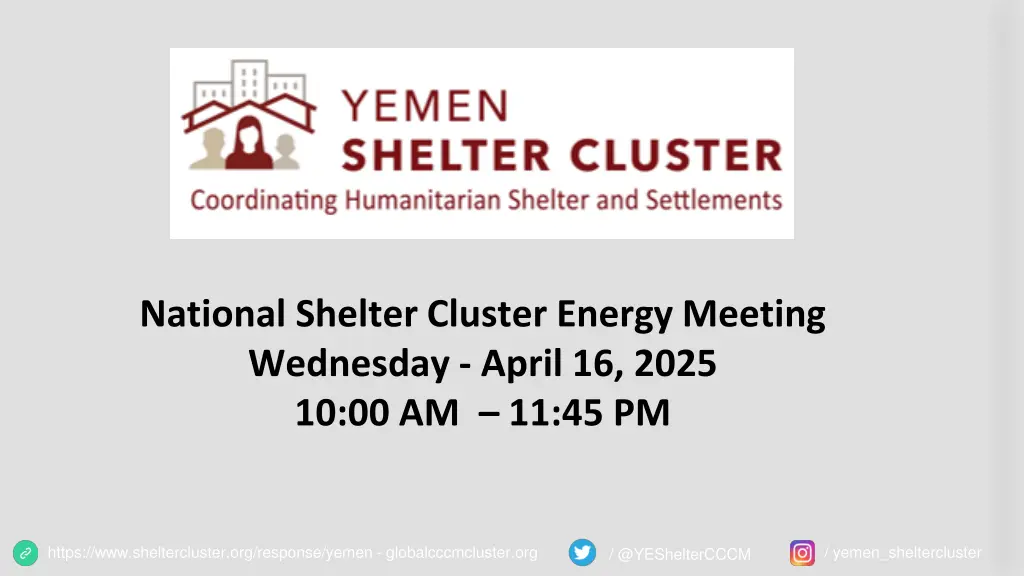 national shelter cluster energy meeting wednesday