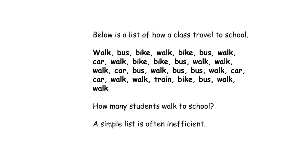 below is a list of how a class travel to school