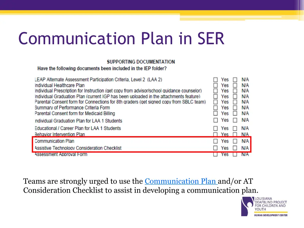 communication plan in ser