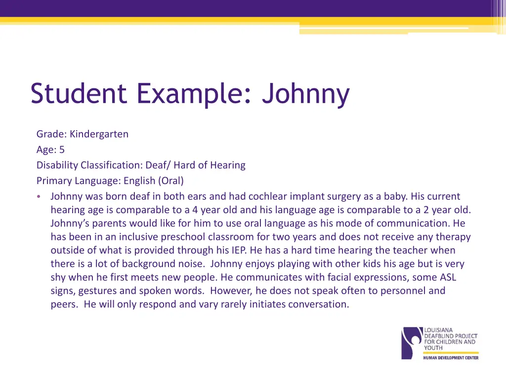 student example johnny