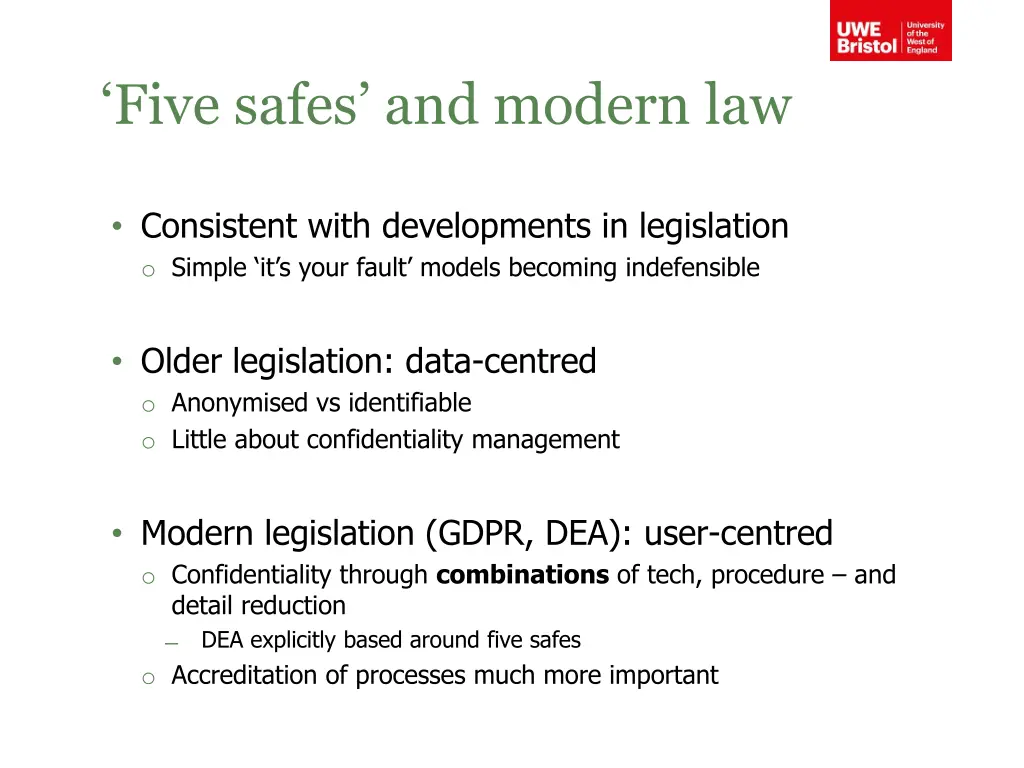 five safes and modern law