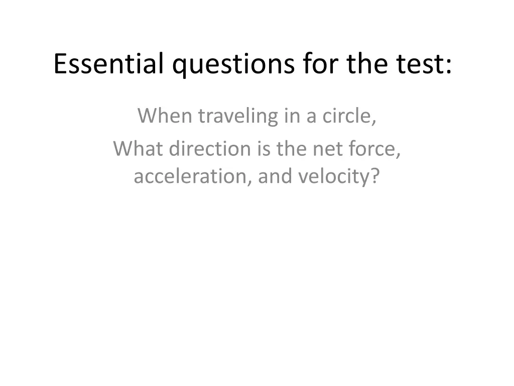 essential questions for the test