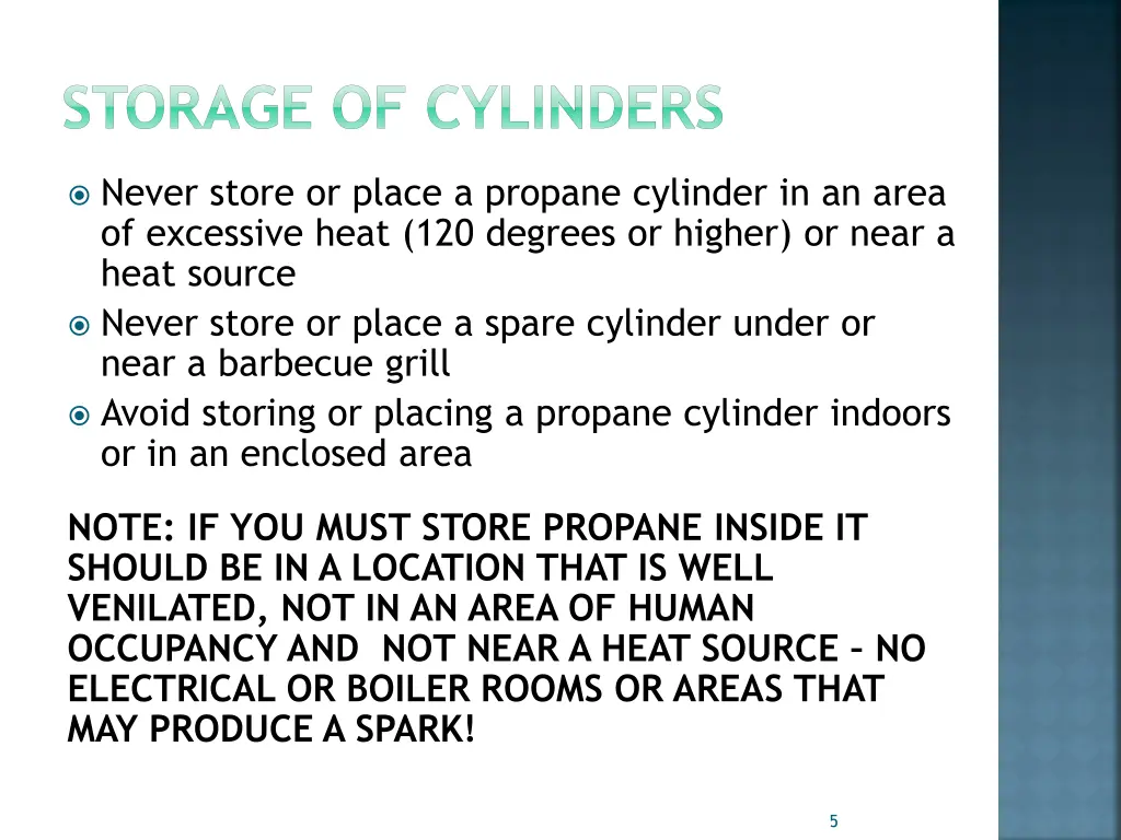 storage of cylinders