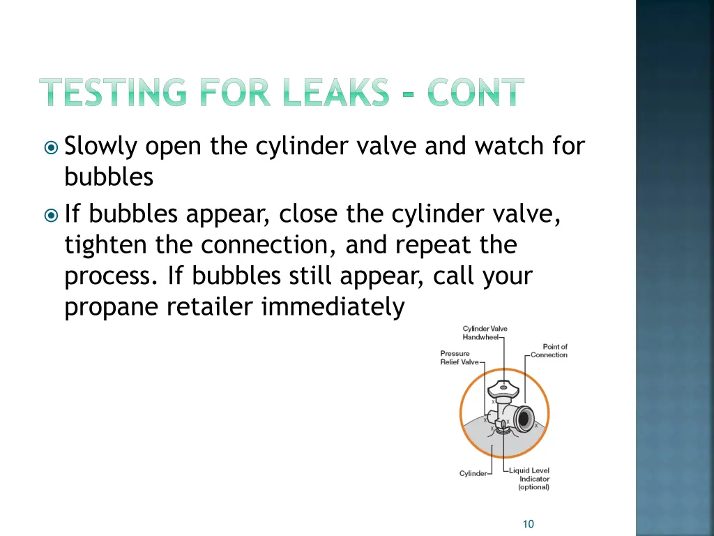 testing for leaks cont