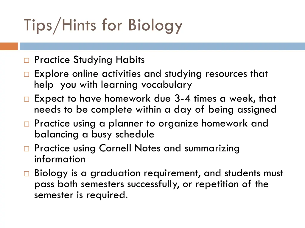 tips hints for biology